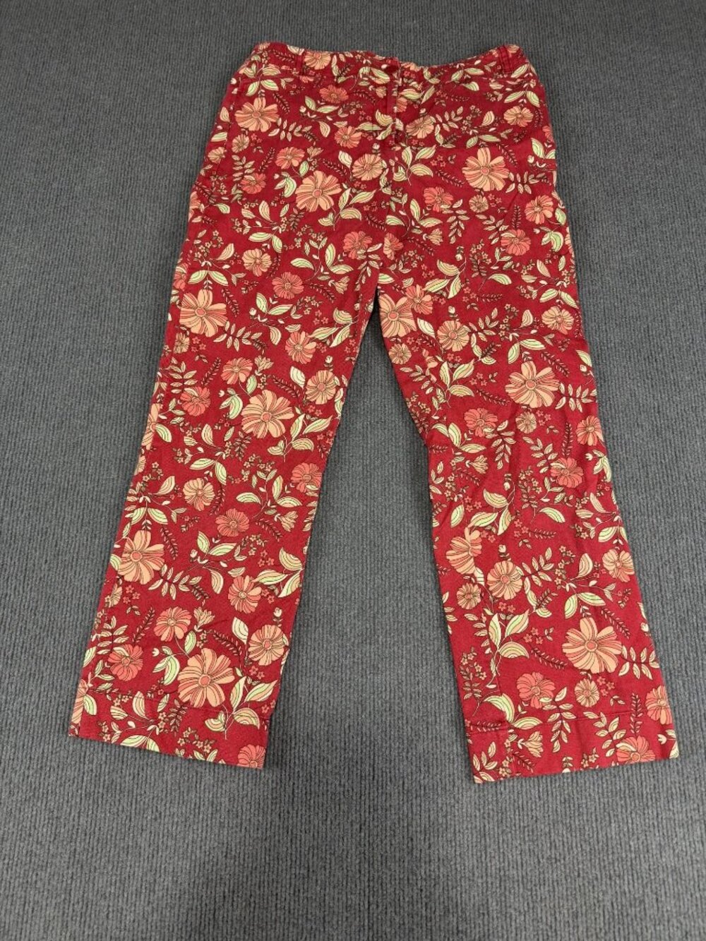 Ann Taylor Loft Womens Red Floral Printed Flat Front Pants Size 4